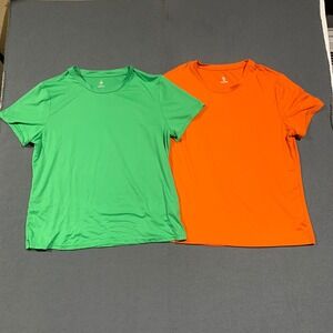UINKE L Womens Activewear T-Shirt Set Moisture Wicking Athletic Top Orange Green